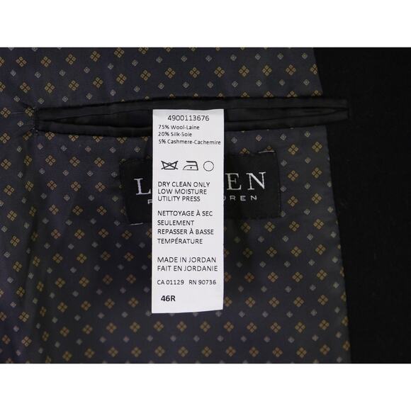 Lauren Ralph Lauren Mens Black Wool Silk Cashmere Flannel Blazer Jacket 46R - Picture 8 of 8